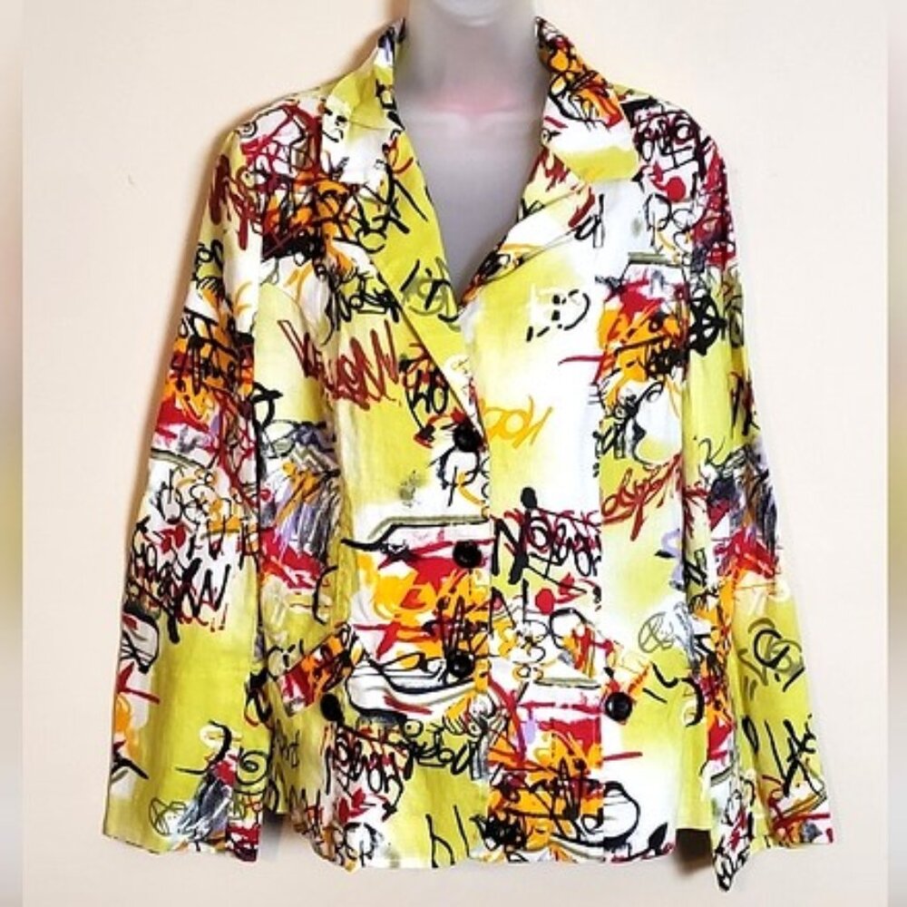 Designer Gabriella Molinari Artsy Linen Jacket 12 - Picture 2 of 7